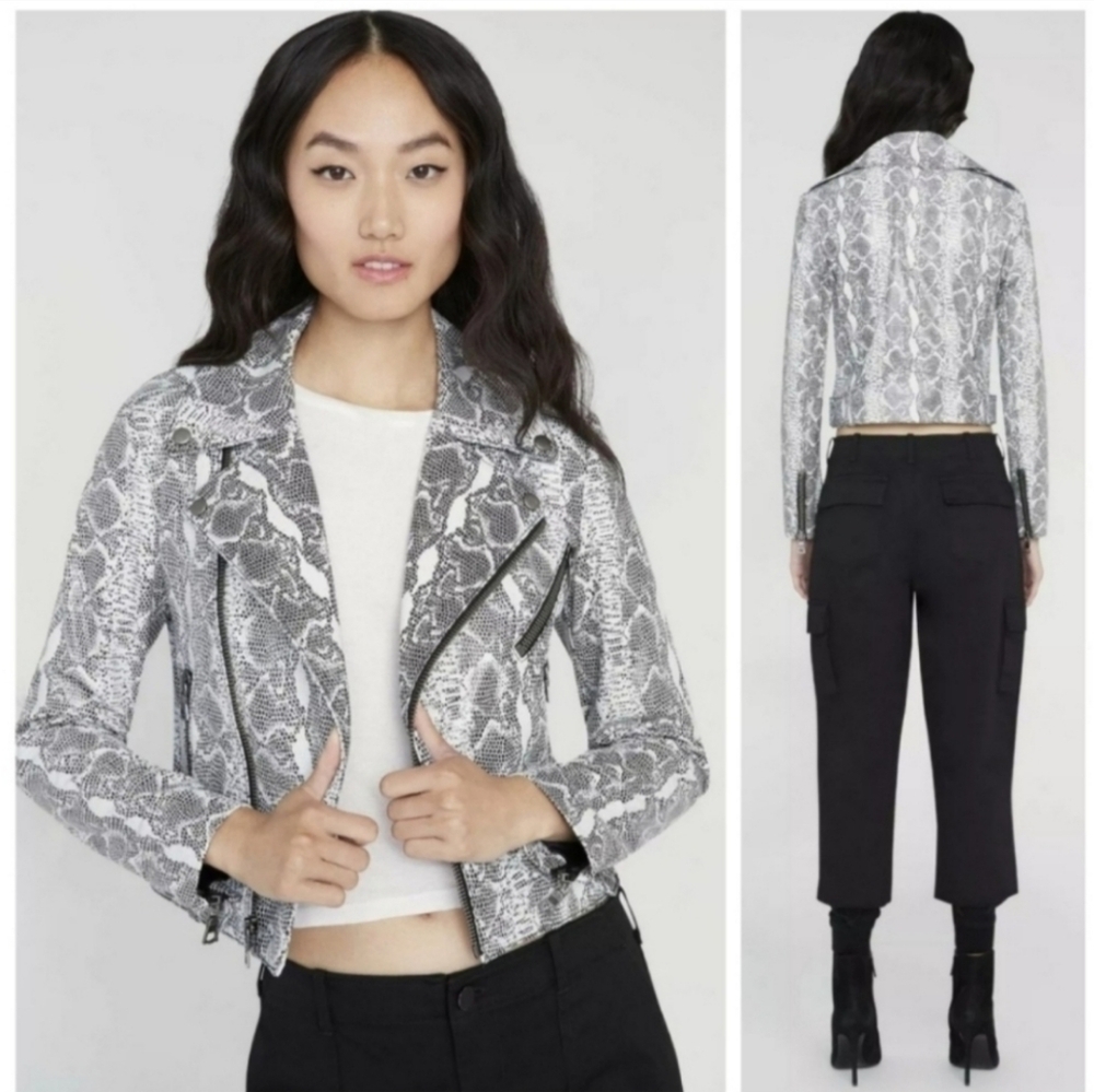Alice + Olivia Cody Snakeskin Print Leather Moto Jacket Size Large
